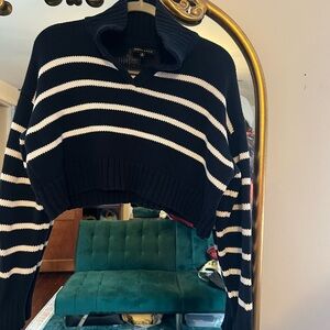 Kendall & Kylie Black and White Striped Turtleneck Sweater